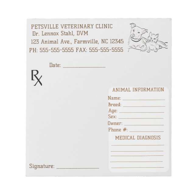 Editable Veterinary Dog and Cat Prescription  Anteckningsblock (Framsida)
