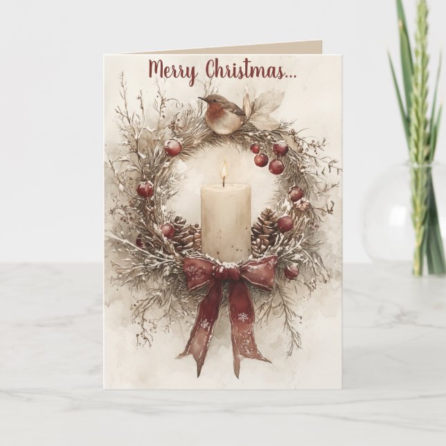 Editable Wandan Candle och Bird God jul Kort (Framsida)