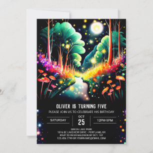 Editable Watercolor Fireflies Skogen Birthday Inbjudningar