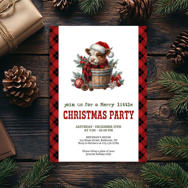 Editable watercolor highland cow holiday invite inbjudningar (Editable watercolor highland cow holiday invite)