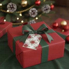 Editable Watercolor Poinsettia Holiday To / From  Presentetikett