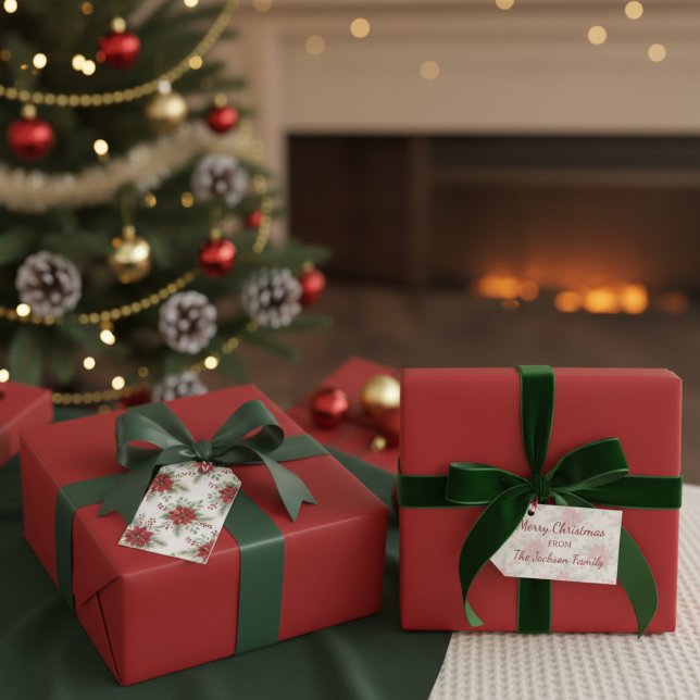 Editable Watercolor Poinsettia Merry Christmas Presentetikett (Skapare uppladdad)