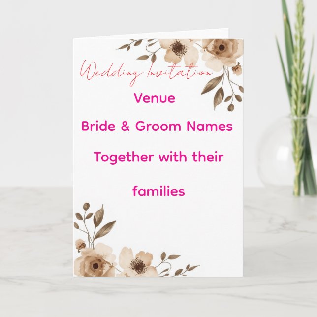 Editable Wedding Invitation 7x5 – Elegant Floral H Kort (Framsida)