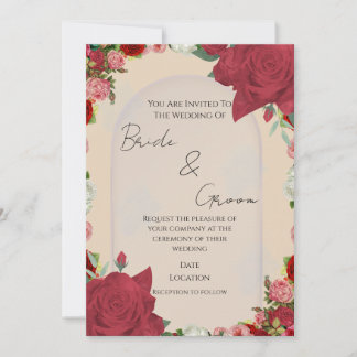Editable Wedding Invitation – Red Floral Design Inbjudningar