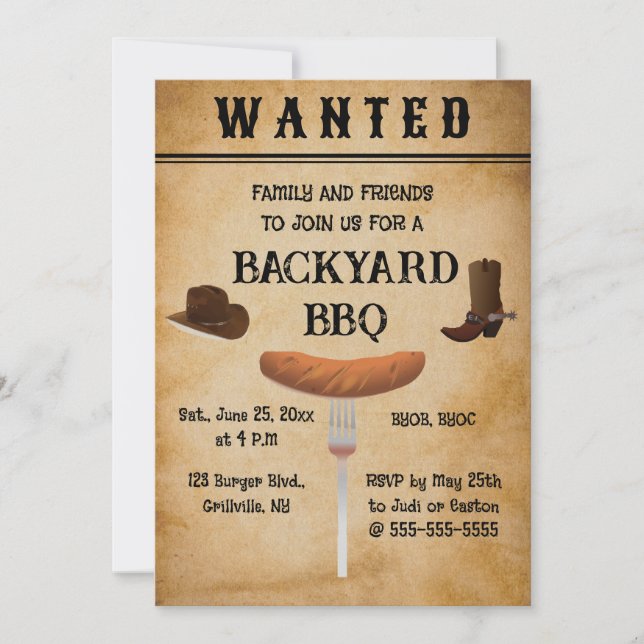 Editable Western Style Backyard BBQ Inbjudningar (Framsida)