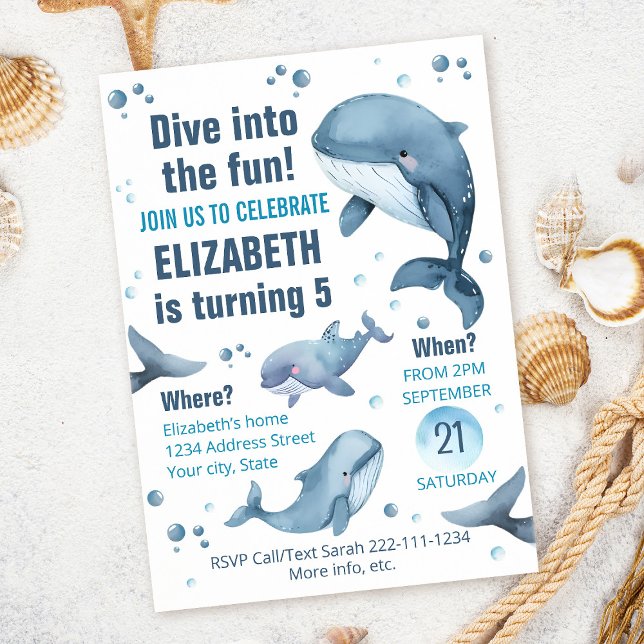 Editable Whale Birthday-inbjudan Inbjudningar (Skapare uppladdad)