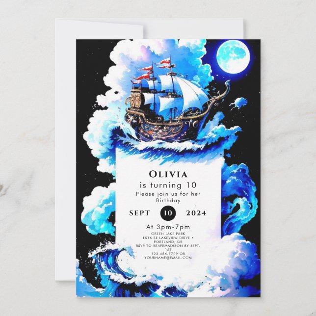 Editable Whimsical Sea Pirat Birthday Inbjudningar (Framsida)