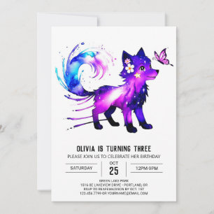 Editable Whimsical Varg Digital Girl Birthday Inbjudningar