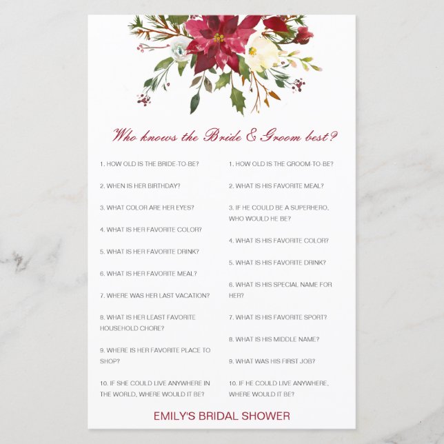 Editable Who Knows Bride and Groom Best Card (Framsida)