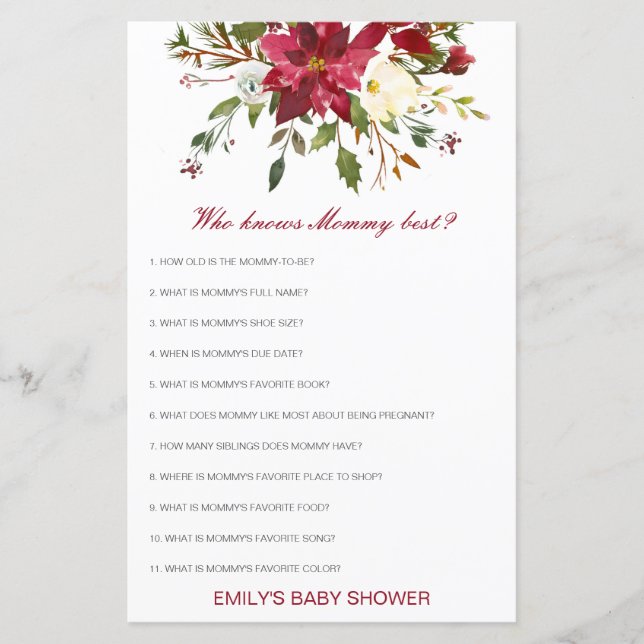 Editable Who Knows Mommy Best Baby Shower Game (Framsida)