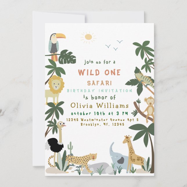 Editable Wild One Safari Invitation Template Inbjudningar (Framsida)