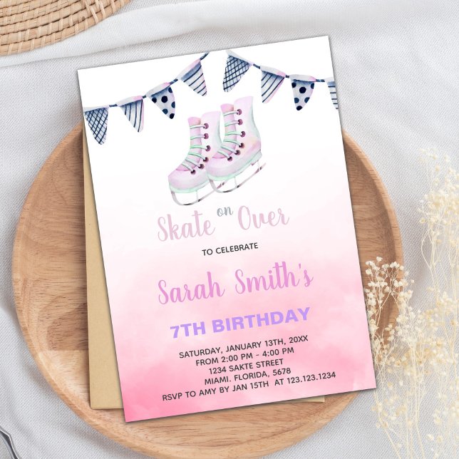 Editable Winter Rink Party Inbjudan för flickor (Ice Skating Birthday Invitations)