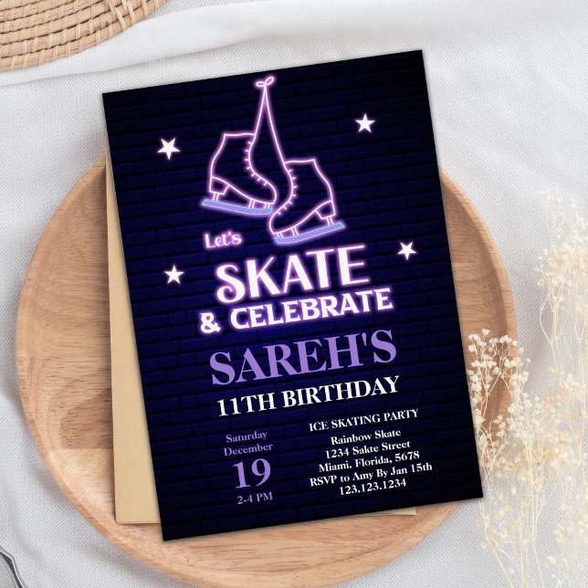 Editable Winter Skating Party Inbjudan för flickor (Ice Skating Birthday Invitations)