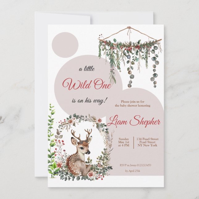 Editable Woodland-Thated Watercolor Baby Shower Inbjudningar (Framsida)