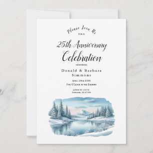 Editable Year Snowy Mountain Winter Sjö Inbjudningar