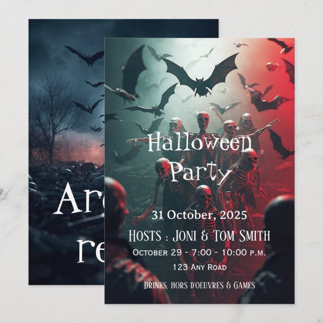 Editable Zombie Halloween Party Invitation| Spooky Inbjudningar (Fram/baksida)