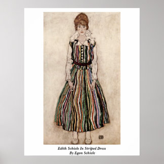 Edith Schiele i stripe pressad av Egon Schiele Poster