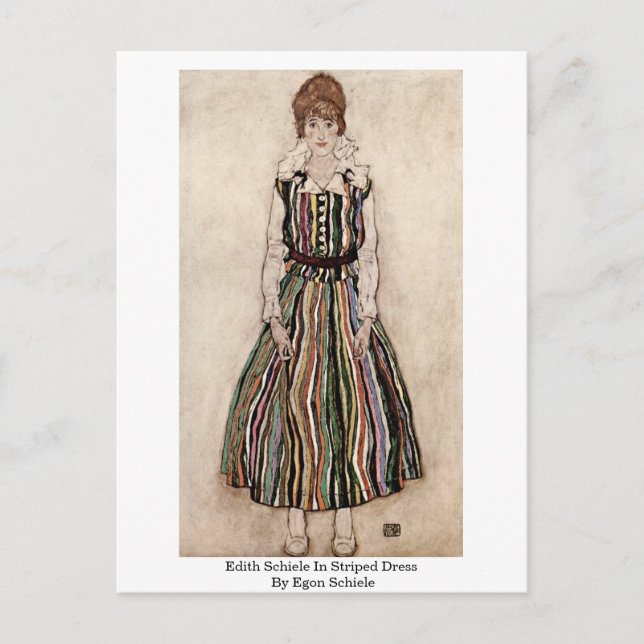 Edith Schiele i stripe pressad av Egon Schiele Vykort (Framsida)
