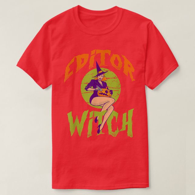 Editor Witch - Lustigt redigerare Halloween T Shirt (Design framsida)