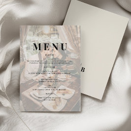 Editorial Ivory Monogram Photo Wedding Meny
