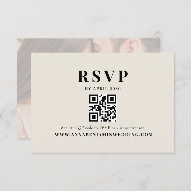 Editorial Ivory Photo QR Code Wedding OSA Kort (Fram/baksida)