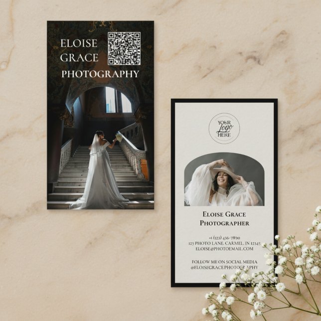 Editorial Photo Logo QR Code Business Card Visitkort (Market your photography business in style with this editorial business card!)