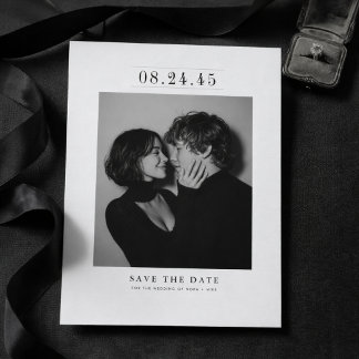 Editorial Serif Black & White Photo Save the Date Spara Datumet