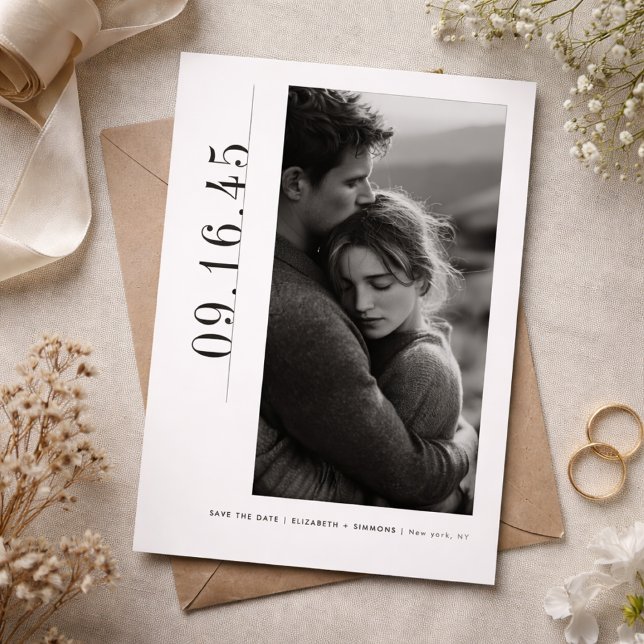 Editorial Vertical Date Black White Save the Date Spara Datumet (Skapare uppladdad)