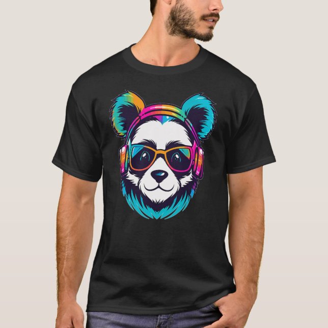 EDM Festival Rainbow Rave Panda T Shirt (Framsida)