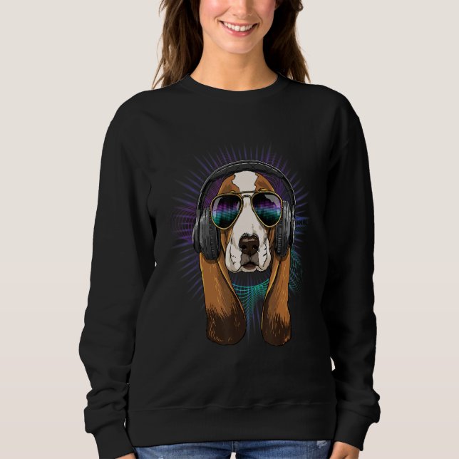 EDM House Music DJ Basset Hound Dog Music  Music A T Shirt (Framsida)