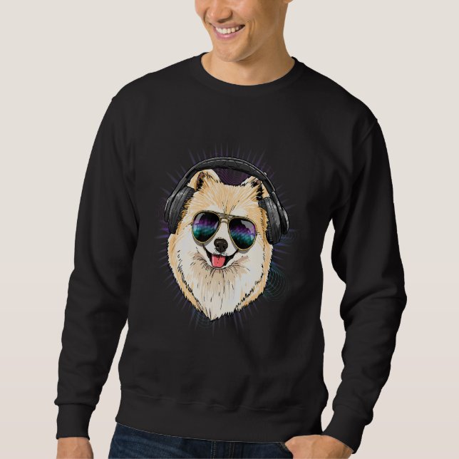 EDM House Music DJ Pomeranian Dog Music  Music Art Lång Ärmad Tröja (Framsida)