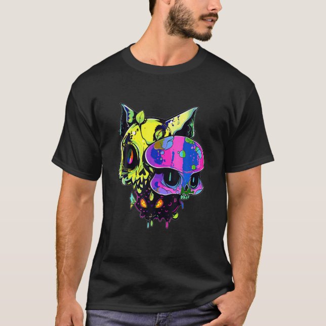 EDM Party Zombie Cat Psychedelic EDM Rave T Shirt (Framsida)