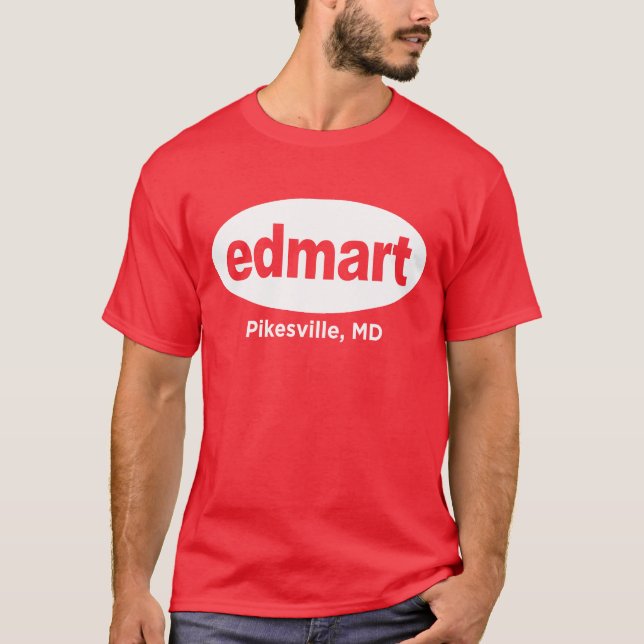 Edmart vit på rött t-shirt (Framsida)