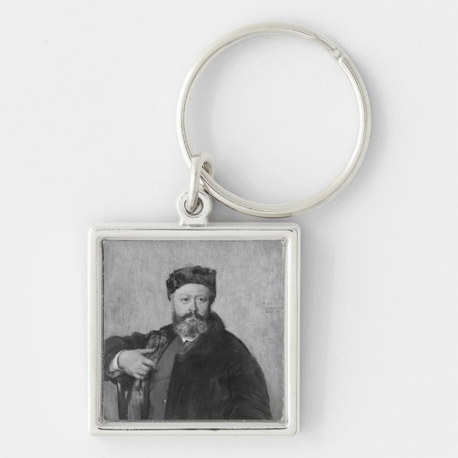 Edmond Felix Valentin omkring Fyrkantig Silverfärgad Nyckelring (Framsidan)