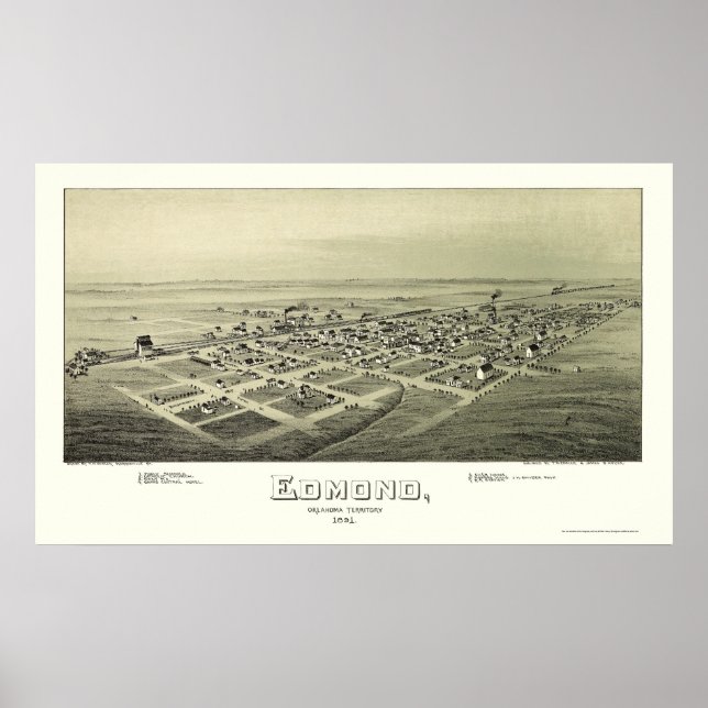 Edmond, OK Panoramic Karta - 1891 Poster (Framsidan)