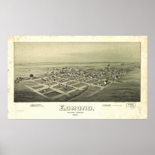 Edmond Oklahoma 1891 Antique Panoramic Karta Poster