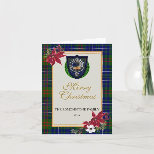 Edmonstone Scottish Clan Tartan & Crest Kort (Framsida)
