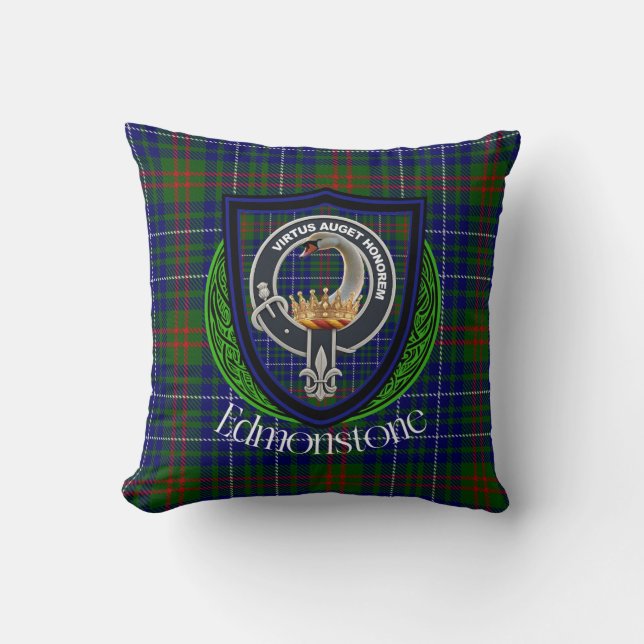 Edmonstone skotska klan tartan och vapen kudde (Framsida)