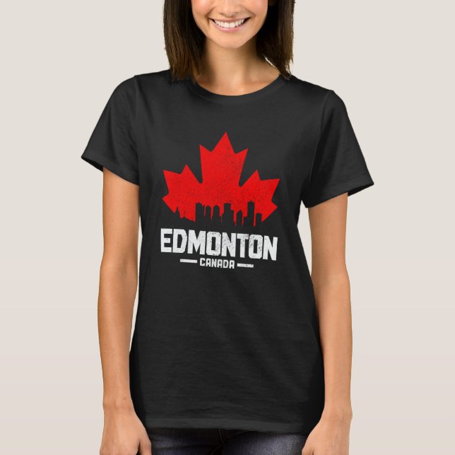Edmonton Alberta Canada Maple Leaf Canadian Flag S T Shirt (Framsida)