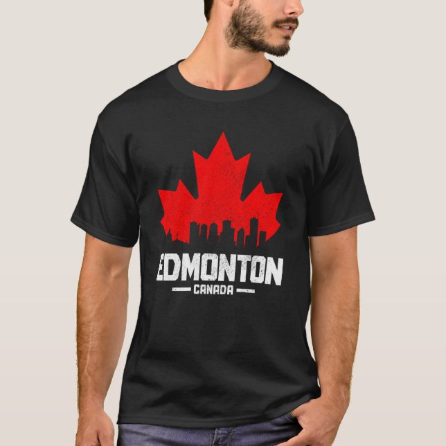 Edmonton Alberta Canada Maple Löv Canadian Flagga  T Shirt (Framsida)