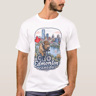 Edmonton Alberta Cykling Söt Bison T Shirt