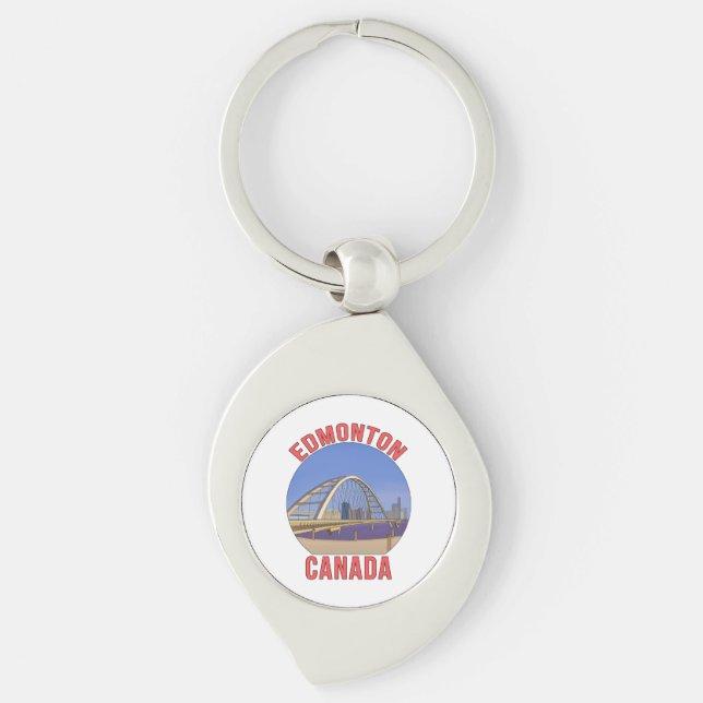 Edmonton Alberta Kanada Swirl Silverfärgad Nyckelring (Framsidan)