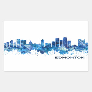 Edmonton Canada Skyline Blue Rektangulärt Klistermärke
