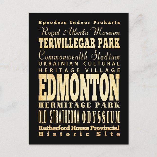 Edmonton City of Canada Typography Art Vykort (Framsida)