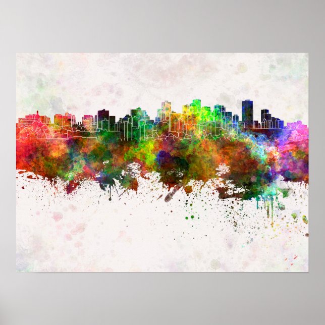 Edmonton skyline in watercolor background poster (Framsidan)
