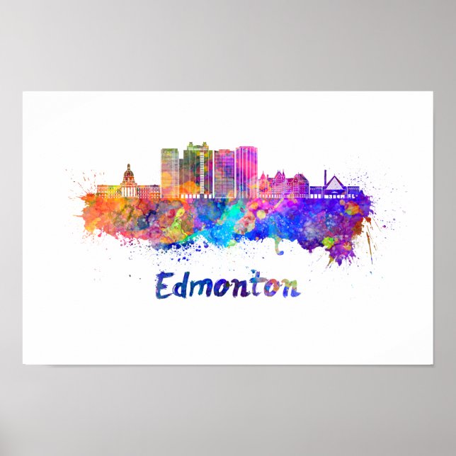 Edmonton V2 skyline in watercolor Poster (Framsidan)