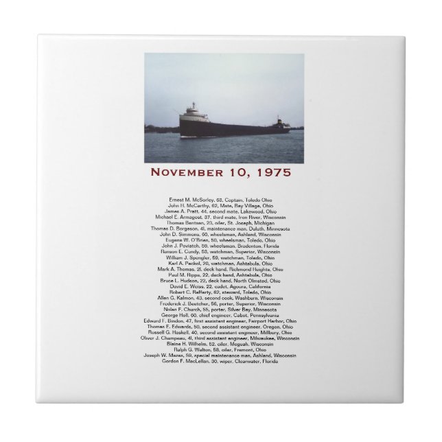 Edmund Fitzgerald med Crew Namn Gift Box Kakelplatta (Framsidan)