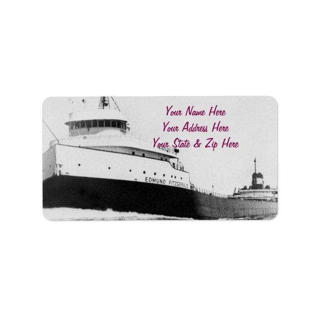 Edmund Fitzgerald på St. Clair-floden Adressetikett (Framsidan)