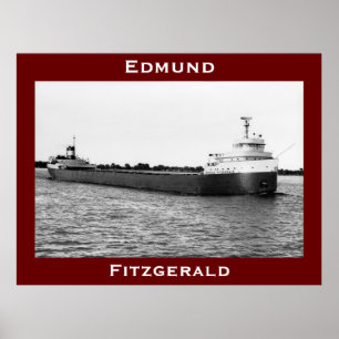 Edmund Fitzgerald på St. Clair River (B&W) Poster