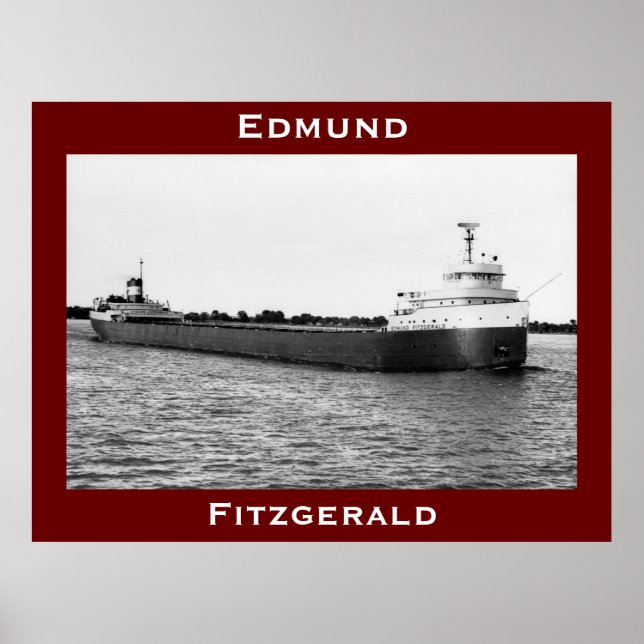 Edmund Fitzgerald på St. Clair River (B&W) Poster (Framsidan)